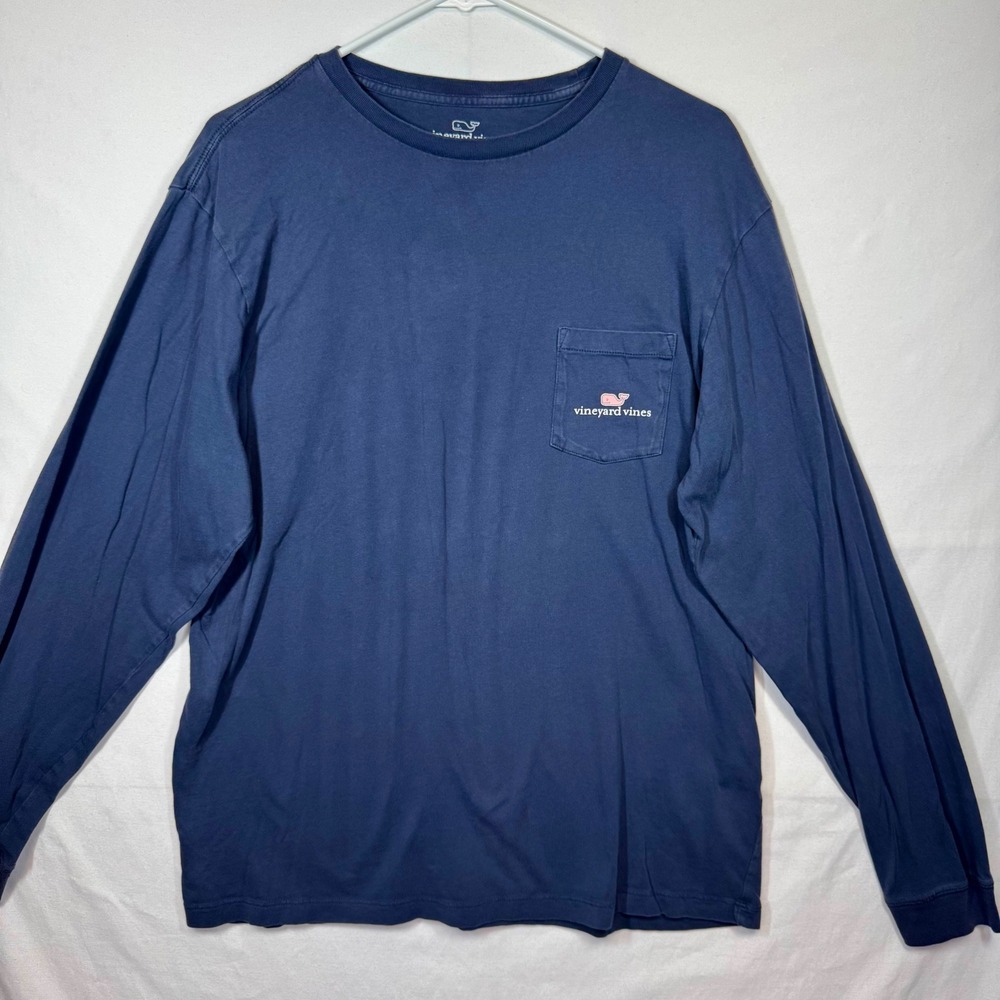 Vineyard Vines Men's‎ Long Sleeve Pocket T-Shirt Whale Logo Navy Blue Sz Medium